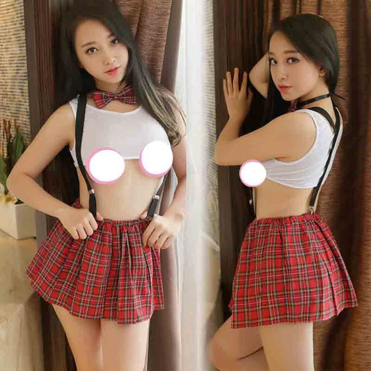 Disfraz de estudiante travieso con lazo bonito, uniforme sexy con entrepierna hueca, juego de rol apasionado, mejora del placer sexual, lencería y ropa interior sexy para mujer, accesorios para adultos, mujeres, parejas, talla única