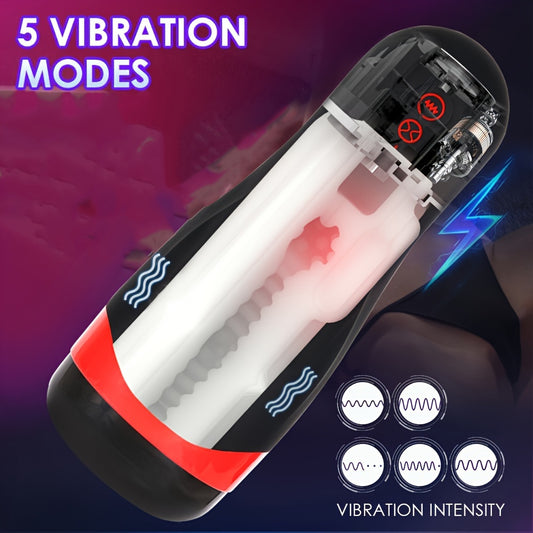 Hongjianda Automatischer Masturbatorbecher für Männer, realistischer Vagina-Masturbator mit 5-stufiger Vibration und Saugkraft, für intensives Vergnügen am Penis des Mannes, Sexspielzeug für Männer.