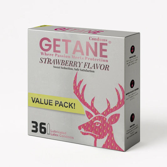 GETANE® Strawberry Flavor Condoms – Sweet Seduction 36 Pack