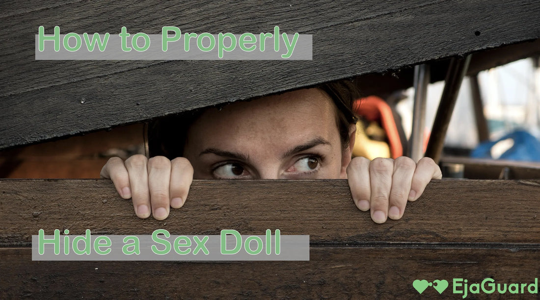 An image of a person hiding in the box, with the title: How to Properly Hide a Sex Doll, by EjaGuard