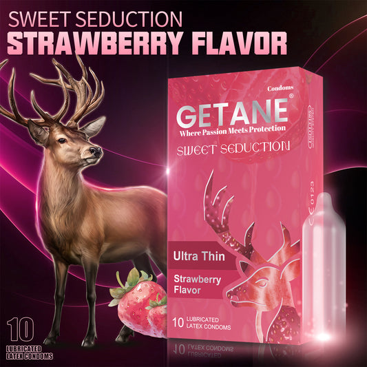GETANE® Super Smooth Strawberry-Flavored Lubricated Condoms – Enhanced Protection & Pleasure