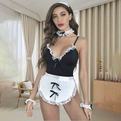 Naughty Housemaid Character With Cute Bow Cosplay Costume, Hot Sexy Hollow Crotch Uniform, Passionate Role-playing, Sex Pleasure Enhance, Women's Sexy Lingerie & Underwear, Accessories for Adult, Woman, Couples, One Size