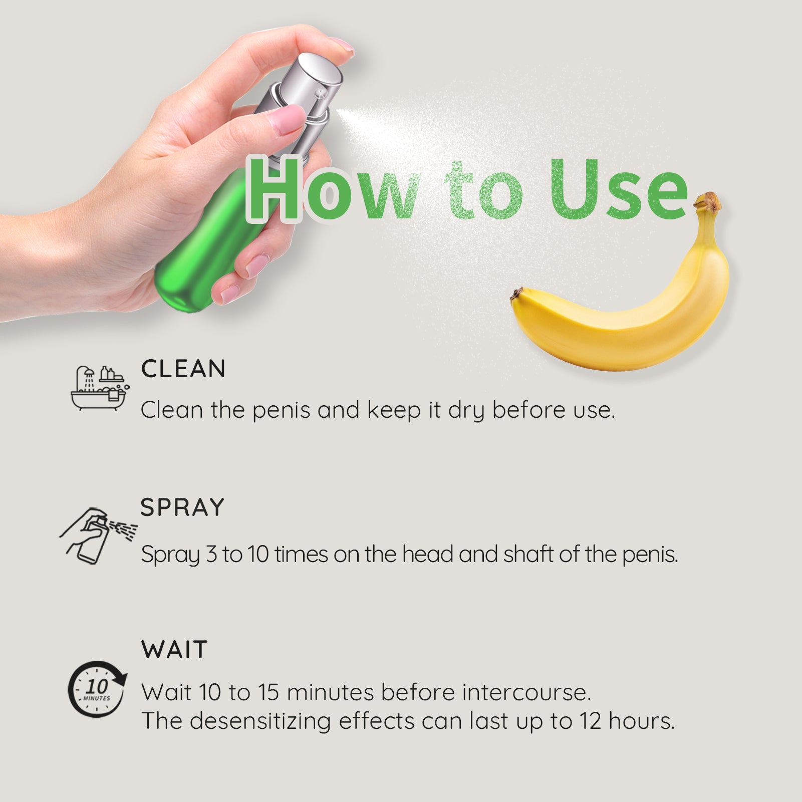 A easy-to-read usage guide of EjaGuard delay spray.
