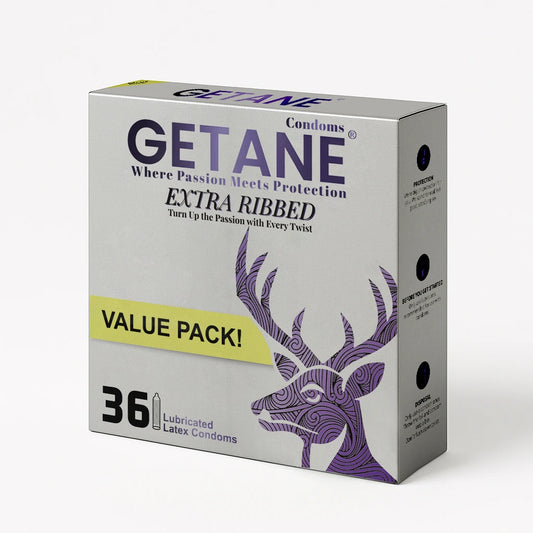 GETANE® Extra Ribbed Condoms – Intense Stimulation 36 Pack