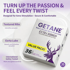 GETANE® Extra Ribbed Condoms – Intense Stimulation 36 Pack