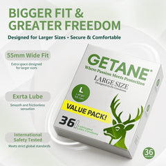 GETANE® Large 55mm Wide Fit Condoms – 36 Pack