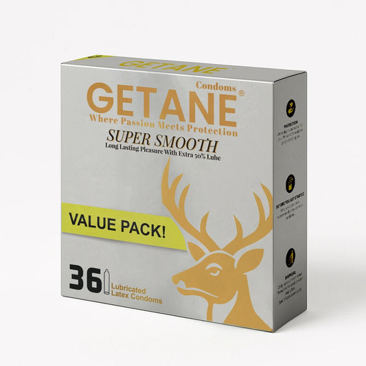GETANE® Super Smooth Condoms – Extra 50% Lube, 36 Value Pack