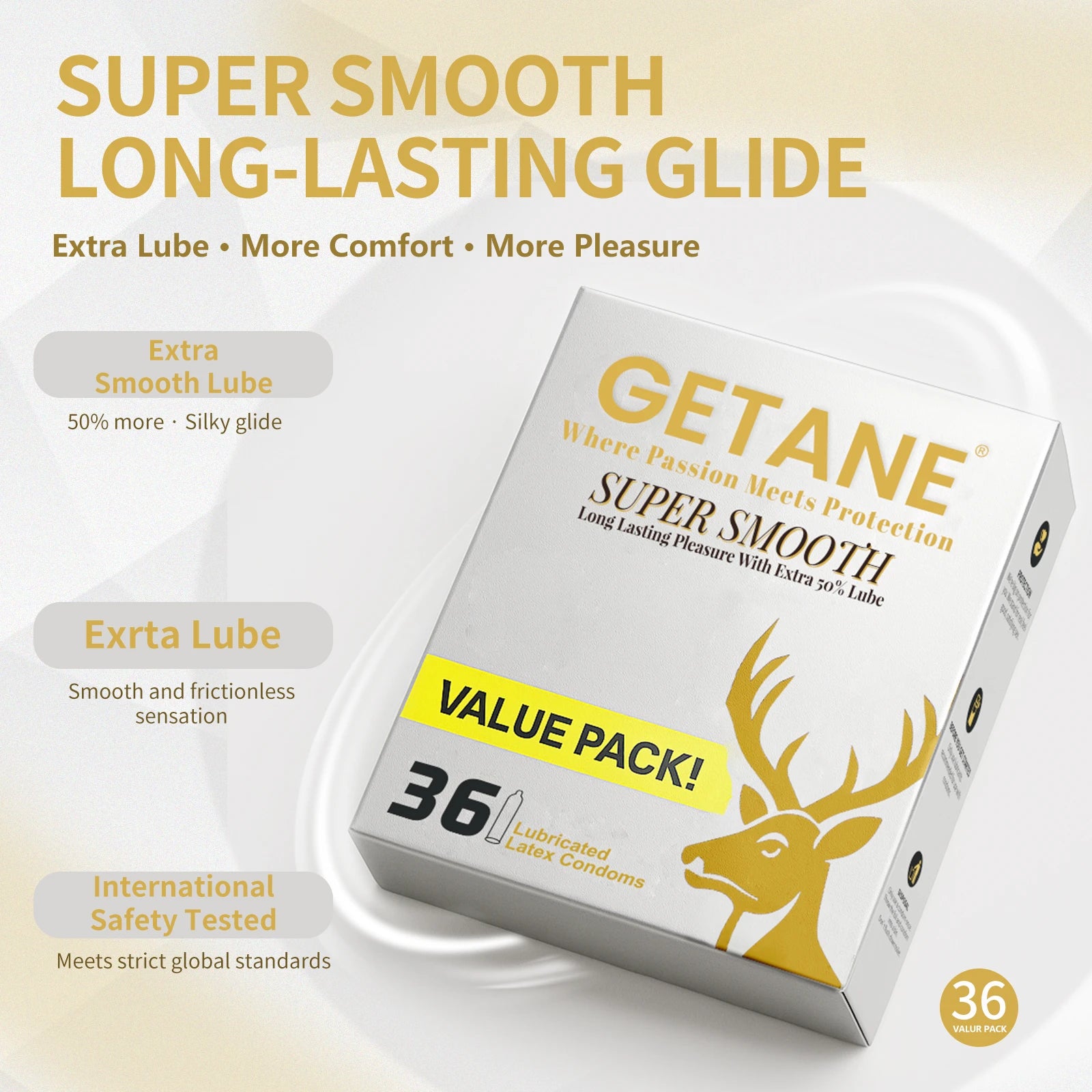 GETANE Super Smooth Condoms Extra 50% Lube, 36 Pack EjaGuard GETANE Super Smooth Condoms Extra 50% Lube, 36 Pack EjaGuard